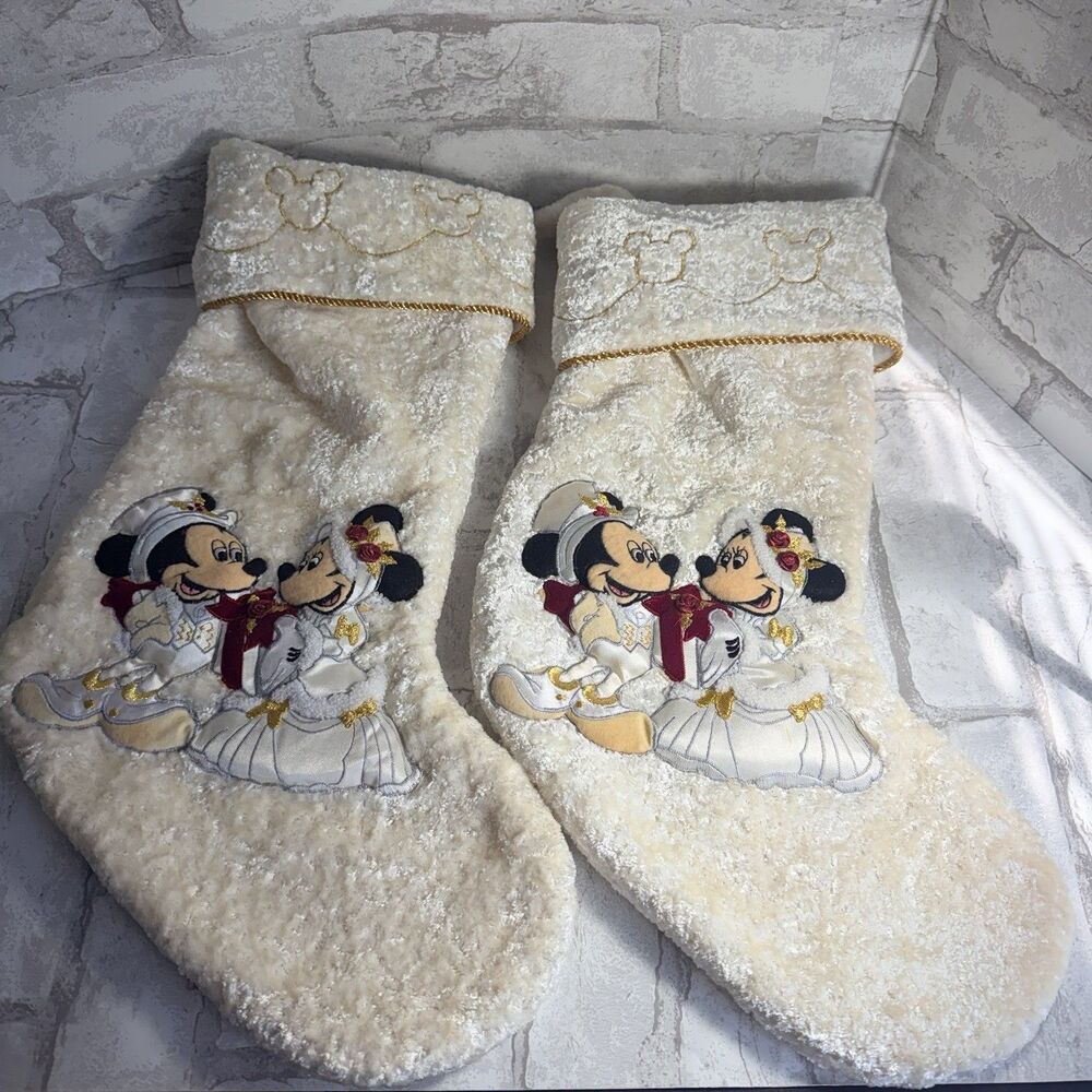 Vintage Victorian Mickey And Minnie Mouse Christmas Stocking 18" Disney Holiday